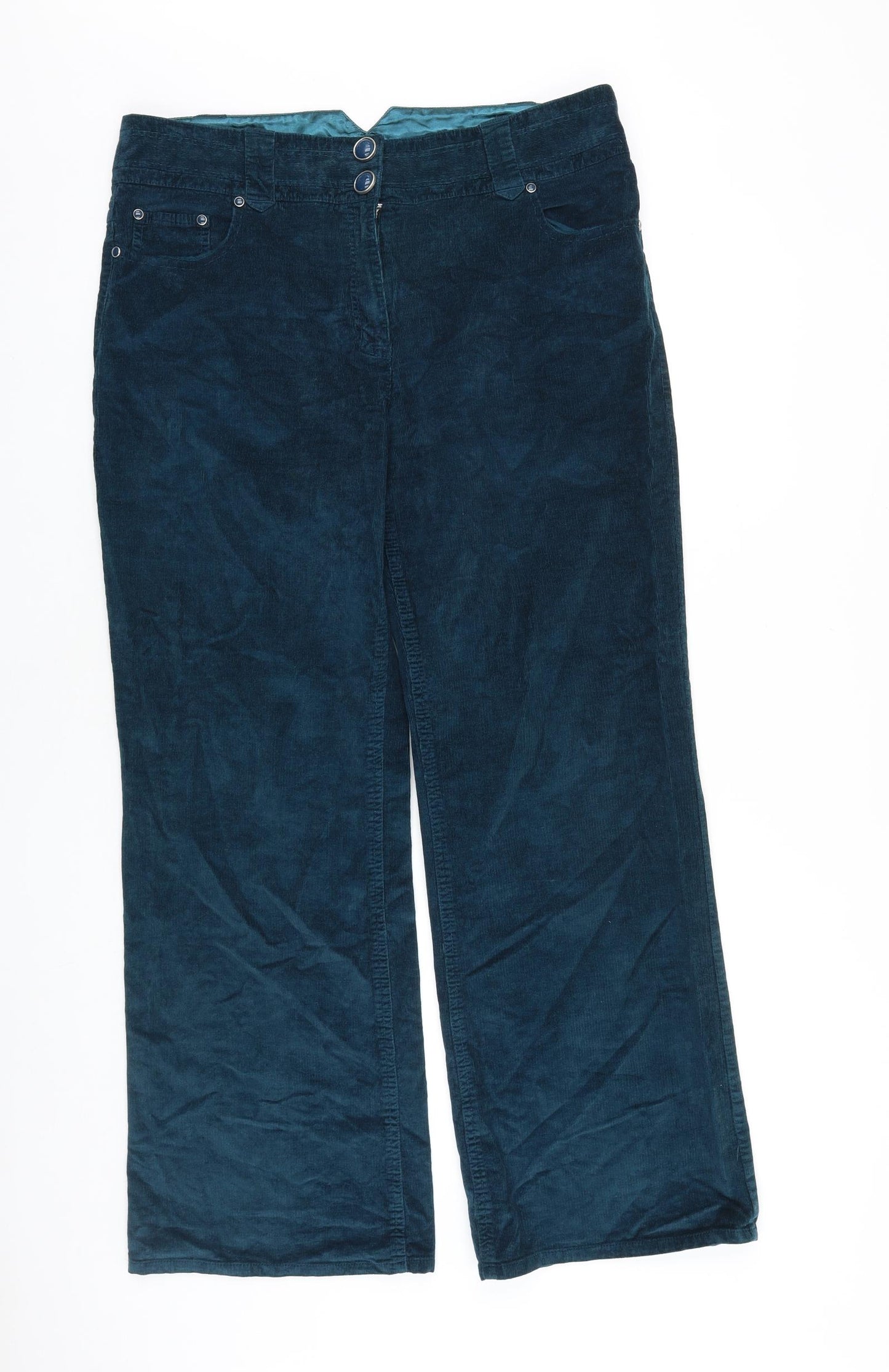 Marks and Spencer Womens Green Cotton Trousers Size 16 L29 in Regular Zip