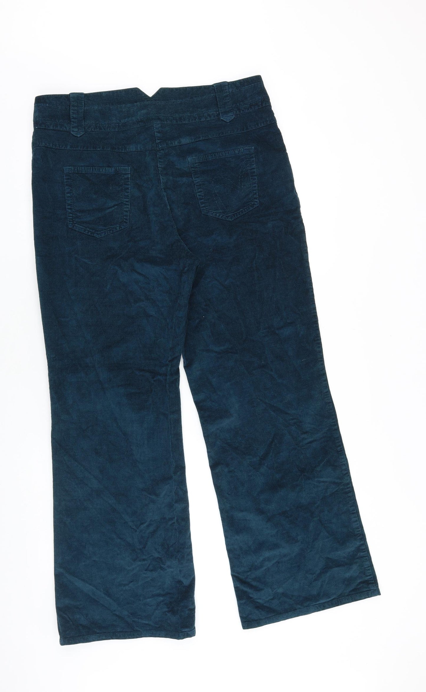 Marks and Spencer Womens Green Cotton Trousers Size 16 L29 in Regular Zip
