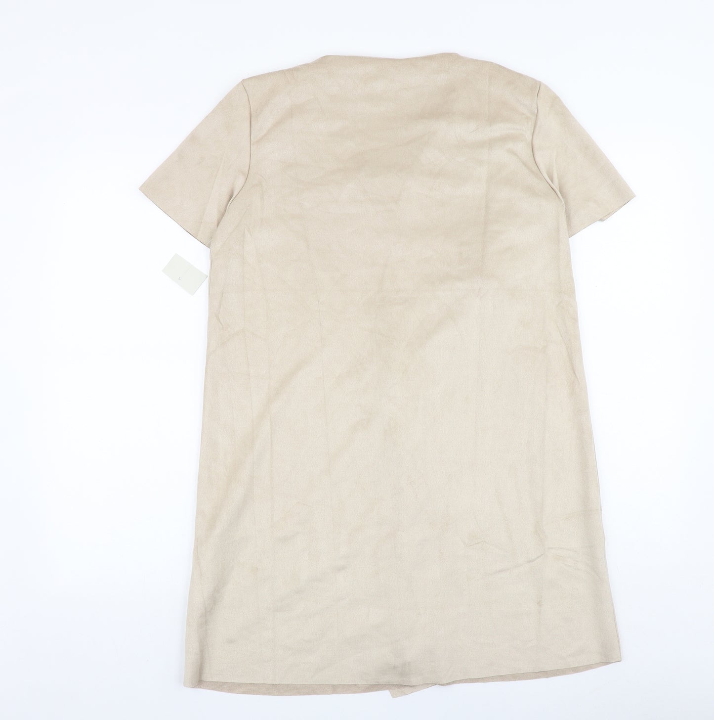 Zara Womens Beige Polyester T-Shirt Dress Size S V-Neck Pullover
