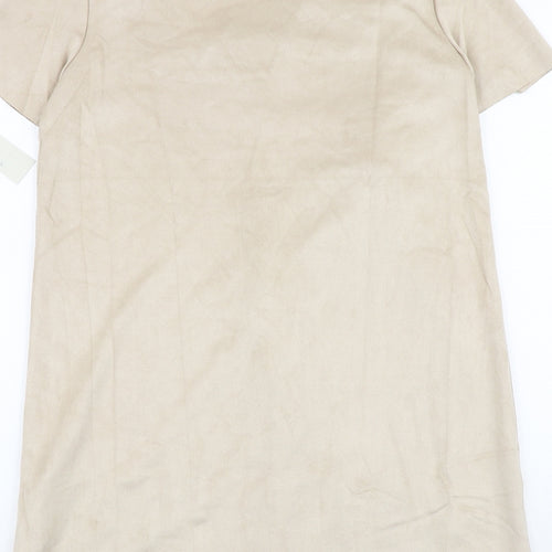 Zara Womens Beige Polyester T-Shirt Dress Size S V-Neck Pullover
