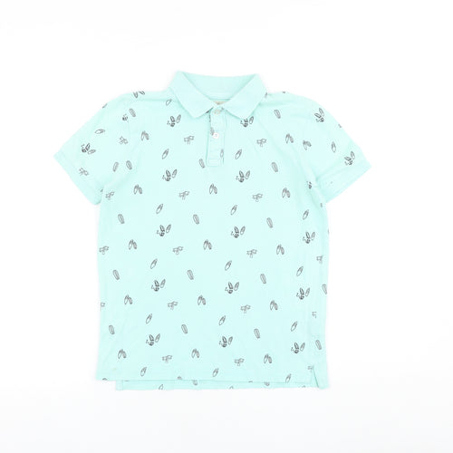 H&M Boys Blue Geometric 100% Cotton Pullover Polo Size 10-11 Years Collared Button