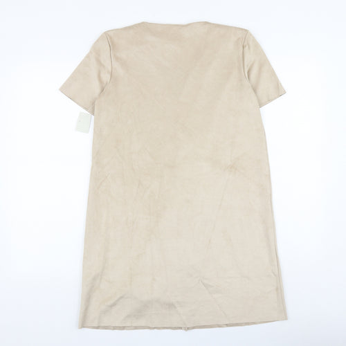 Zara Womens Beige Polyester A-Line Size XS V-Neck Pullover