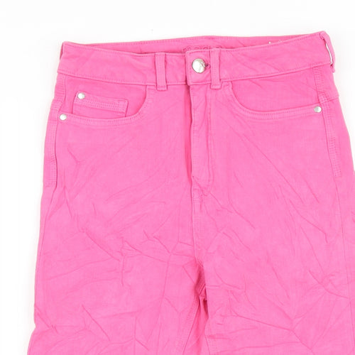 Zara Womens Pink Cotton Cropped Jeans Size 6 Regular Zip