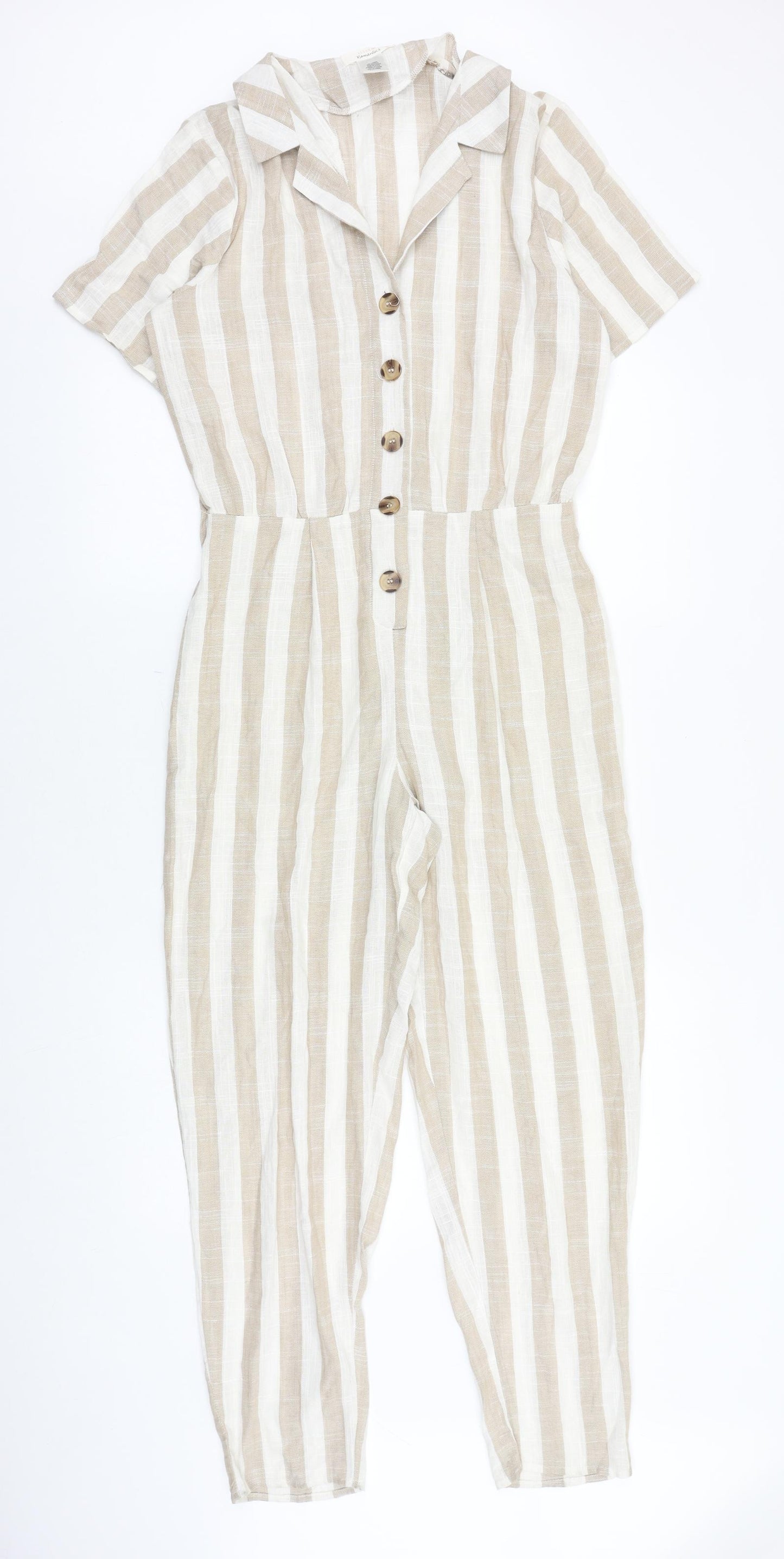 urban romantics Womens Beige Striped Linen Jumpsuit One-Piece Size S L28 in Button