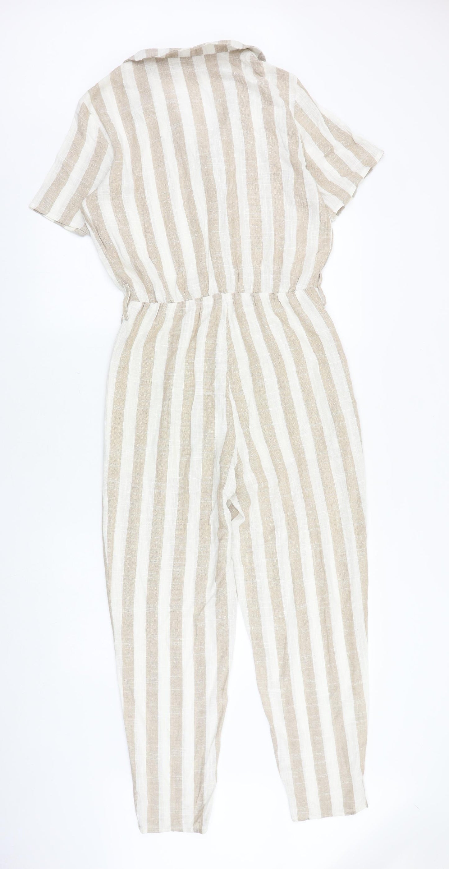 urban romantics Womens Beige Striped Linen Jumpsuit One-Piece Size S L28 in Button