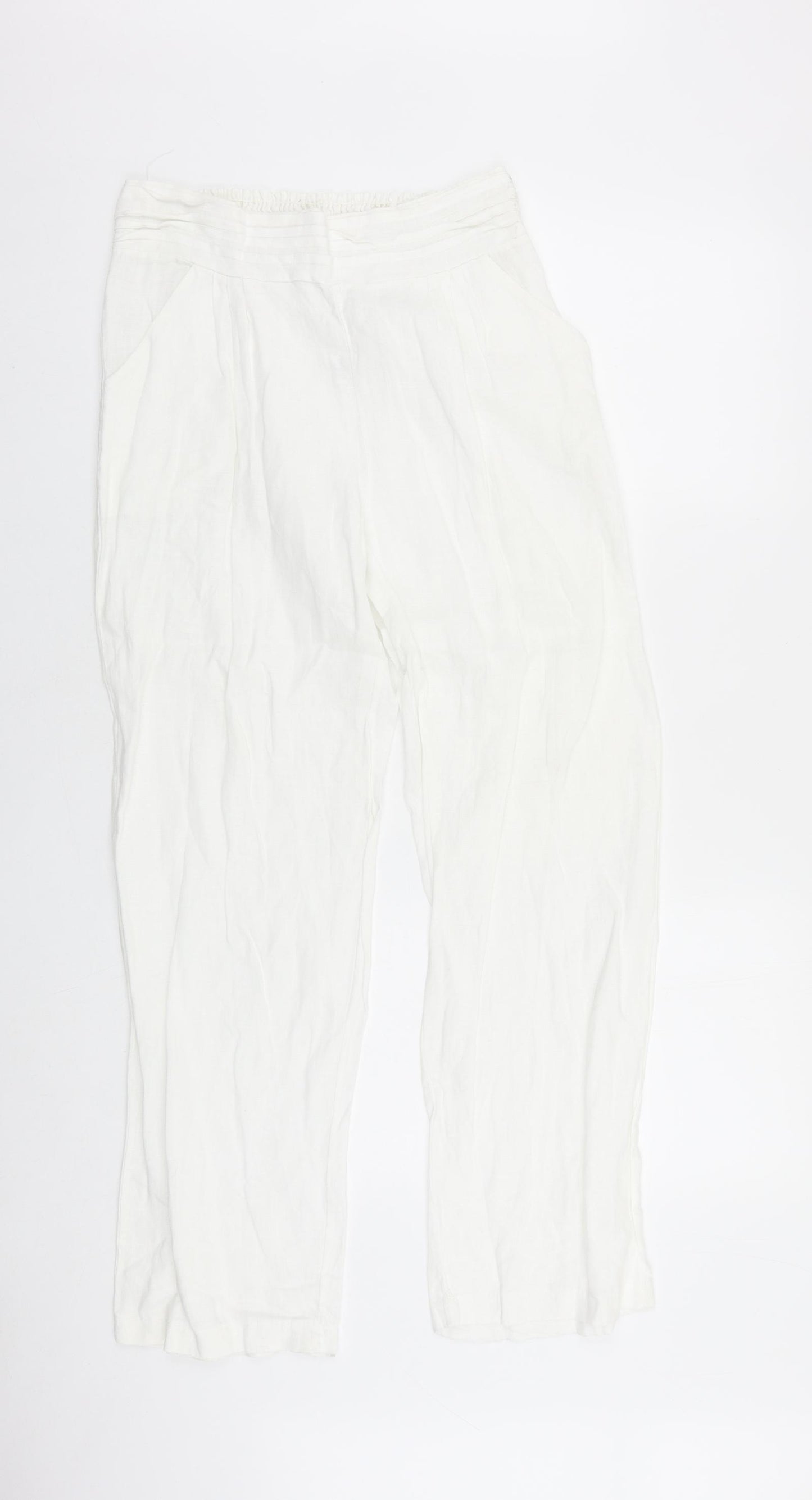 Preworn Womens White Linen Trousers Size L L29 in Regular