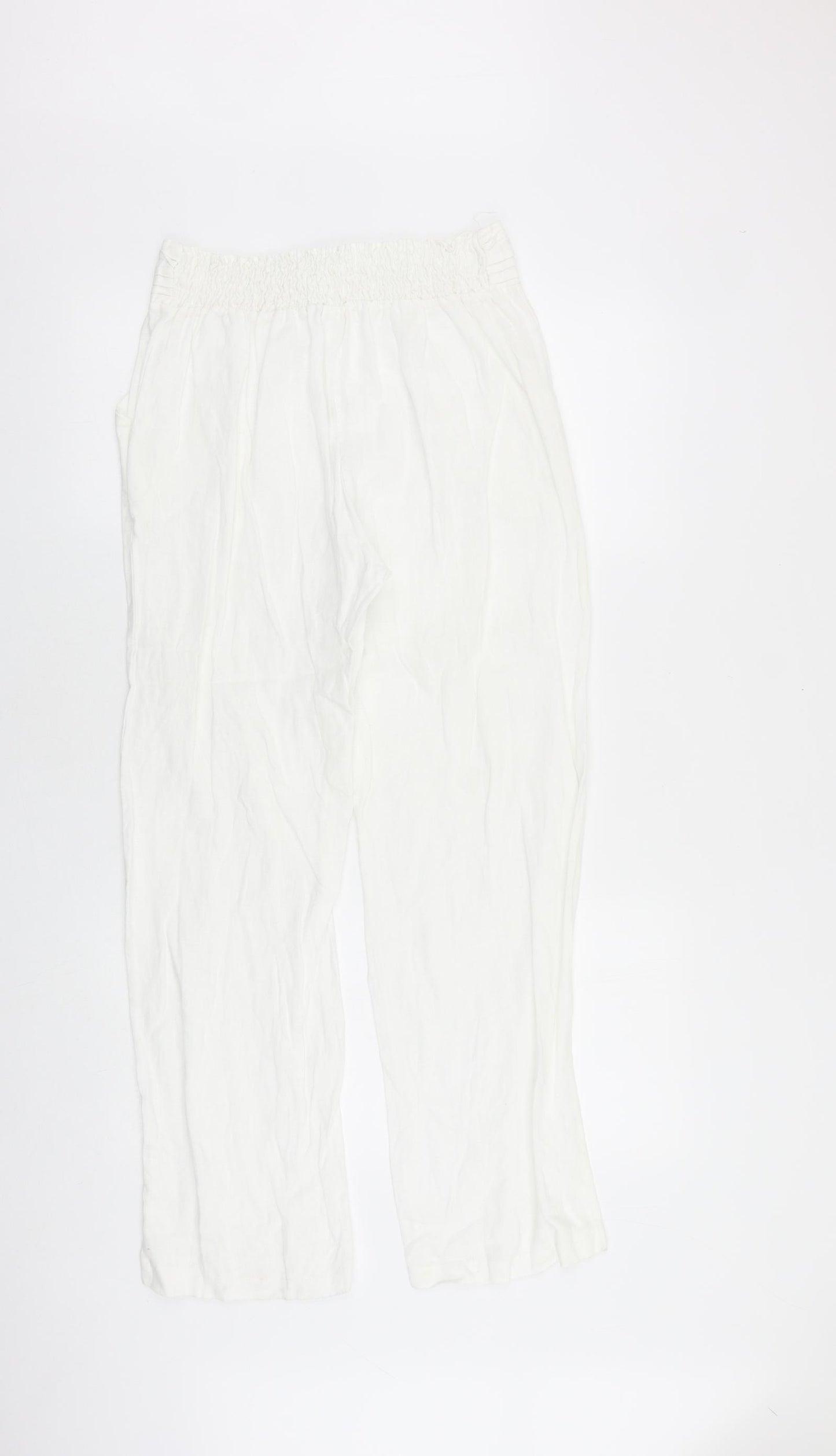 Preworn Womens White Linen Trousers Size L L29 in Regular
