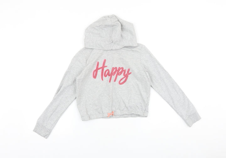 Lily & Dan Girls Grey 100% Cotton Pullover Hoodie Size 10-11 Years Pullover - Happy, Cropped