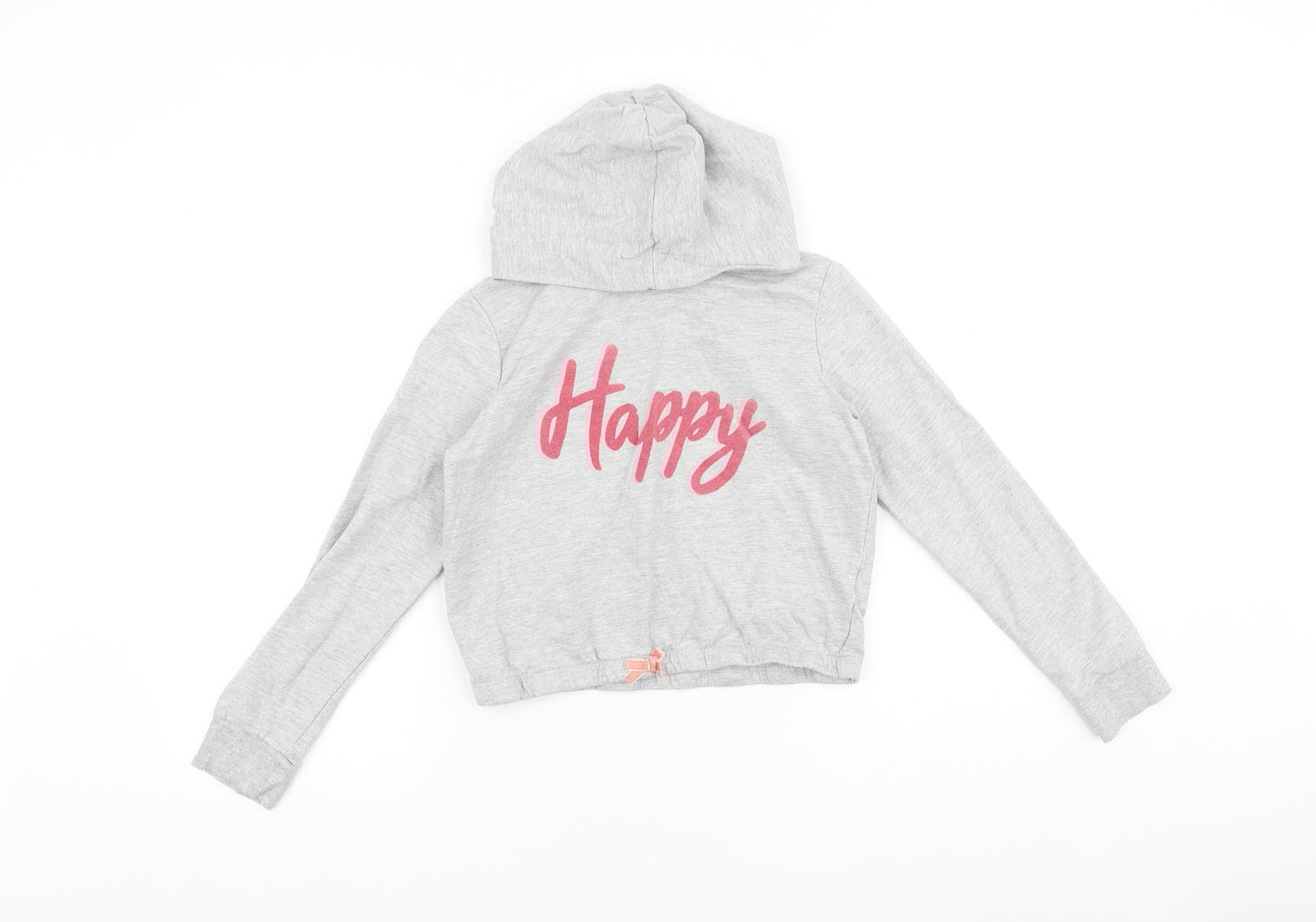 Lily & Dan Girls Grey 100% Cotton Pullover Hoodie Size 10-11 Years Pullover - Happy, Cropped