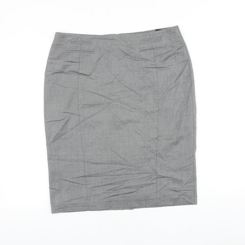 Marks and Spencer Womens Grey Viscose Straight & Pencil Skirt Size 14 Zip