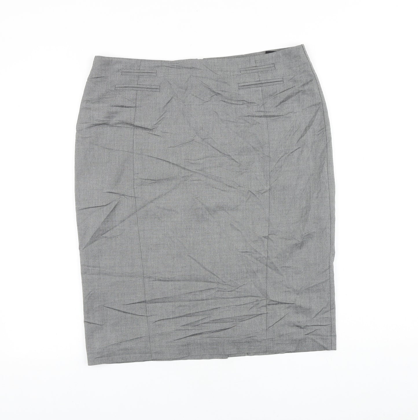 Marks and Spencer Womens Grey Viscose Straight & Pencil Skirt Size 14 Zip