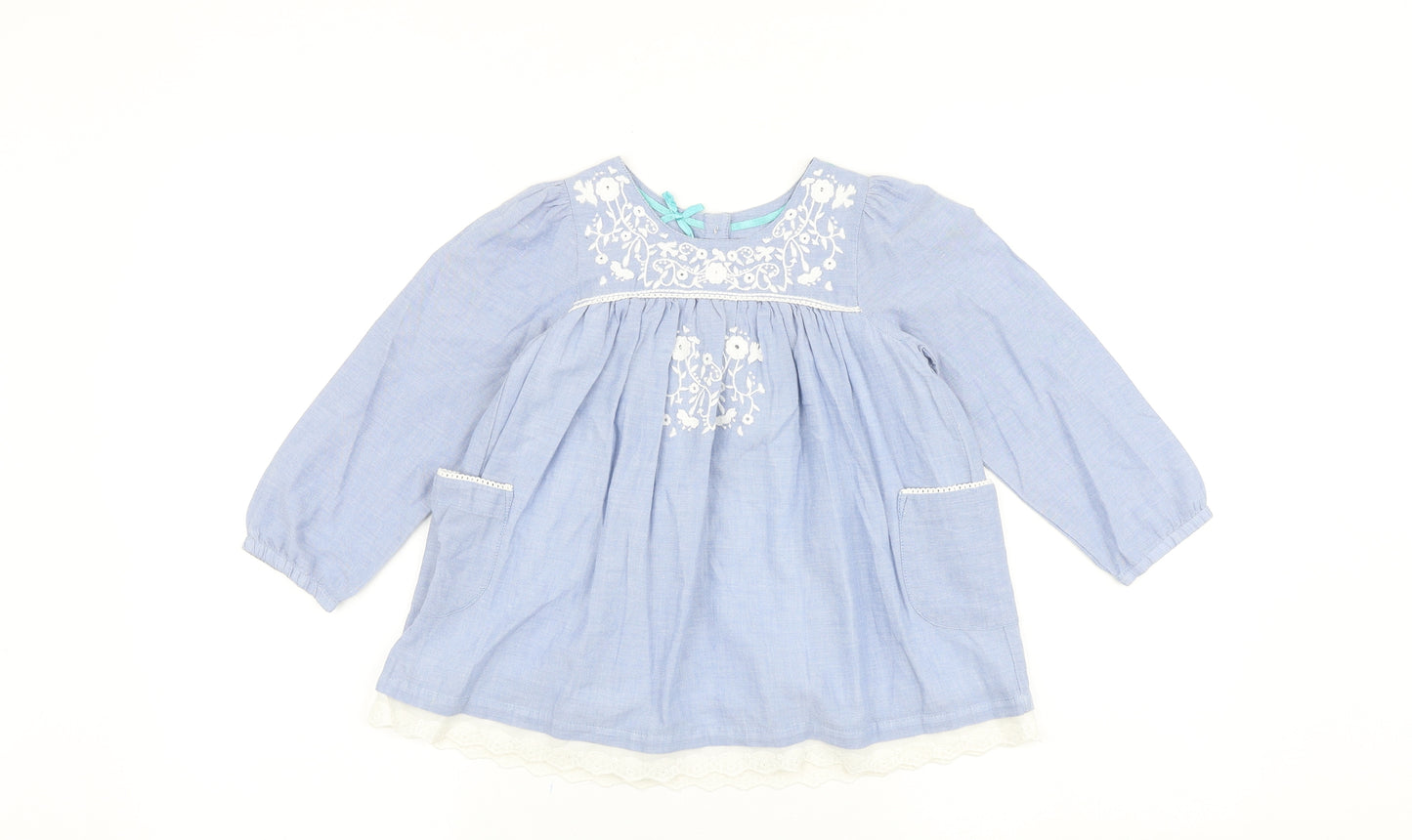 Sweet Millie Girls Blue 100% Cotton Shift Size 5 Years Round Neck Button