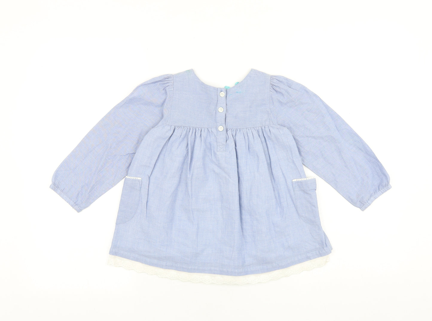 Sweet Millie Girls Blue 100% Cotton Shift Size 5 Years Round Neck Button