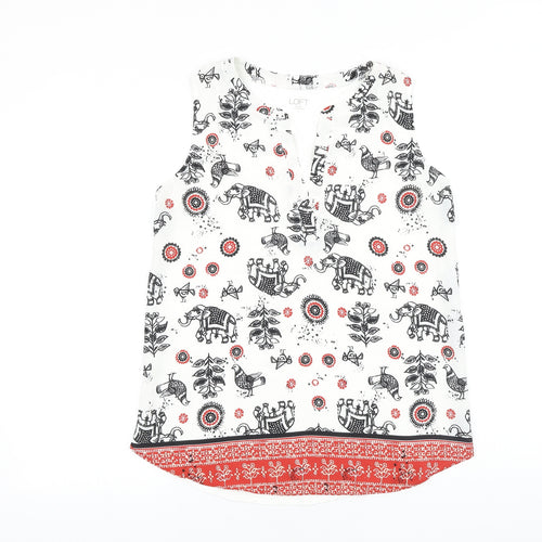 LOFT Womens White Geometric Viscose Basic Tank Size S V-Neck