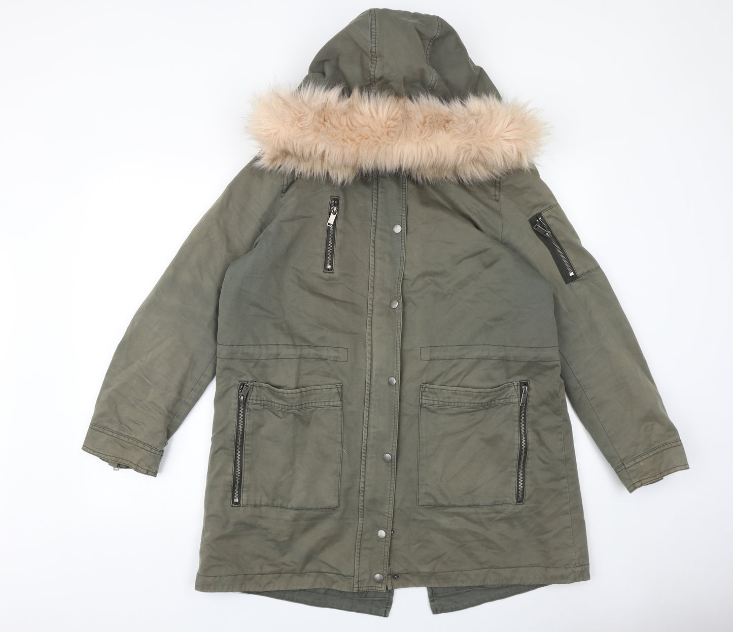 Mint Velvet Womens Green Parka Coat Size 16 Zip