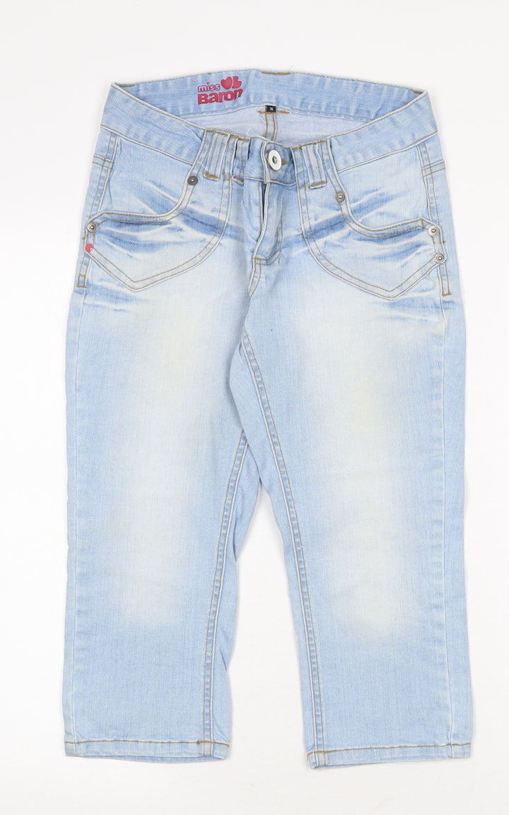 Miss Baron Womens Blue Cotton Cropped Jeans Size 8 Regular Zip