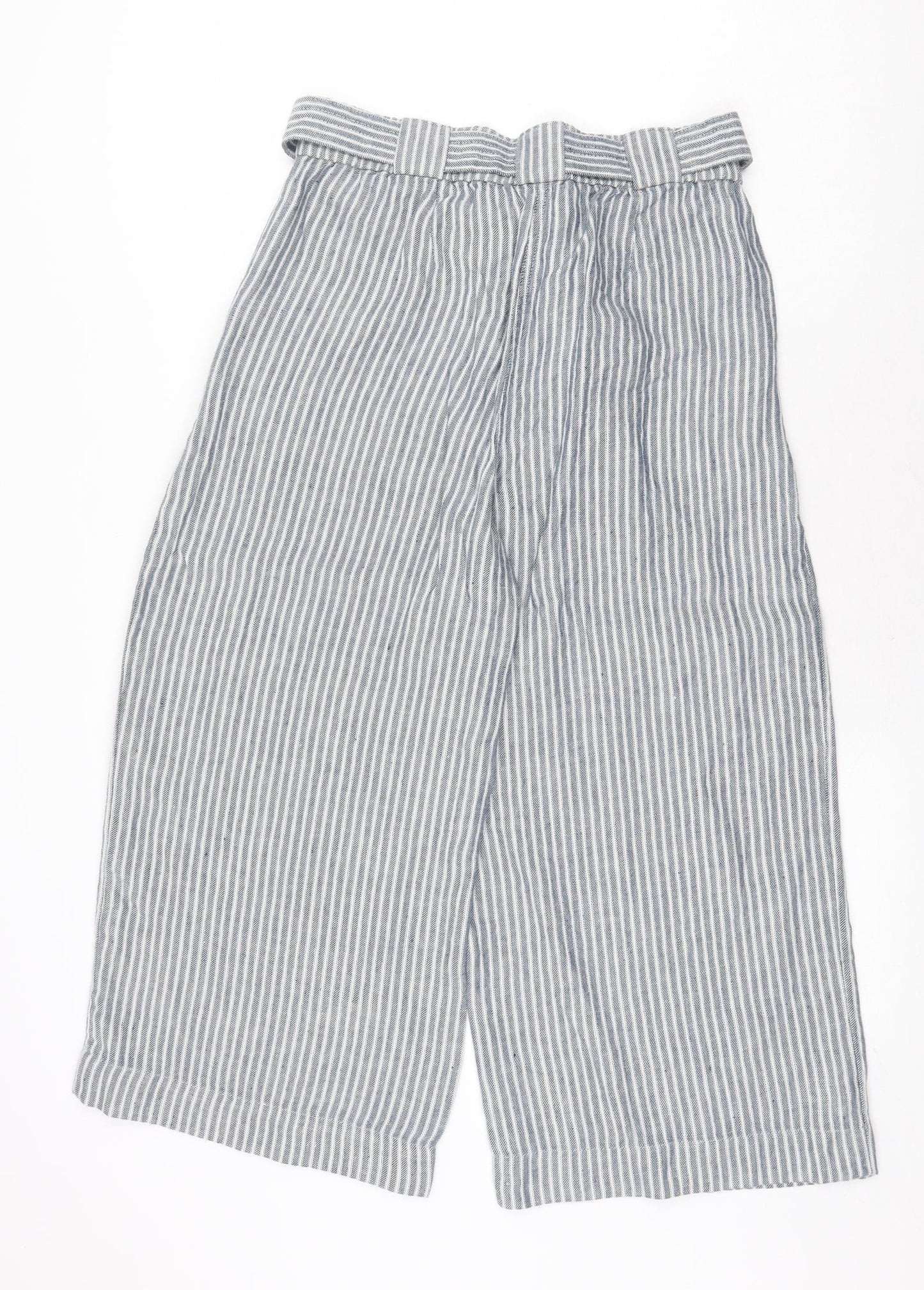 Marks and Spencer Womens Grey Striped Linen Trousers Size 12 Regular Zip