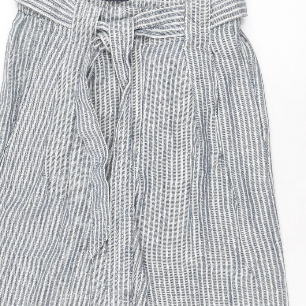 Marks and Spencer Womens Grey Striped Linen Trousers Size 12 Regular Zip