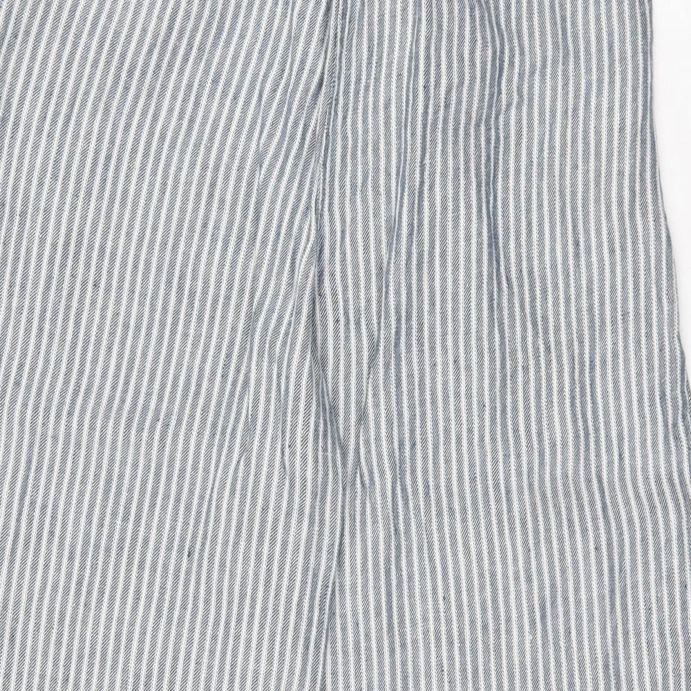 Marks and Spencer Womens Grey Striped Linen Trousers Size 12 Regular Zip
