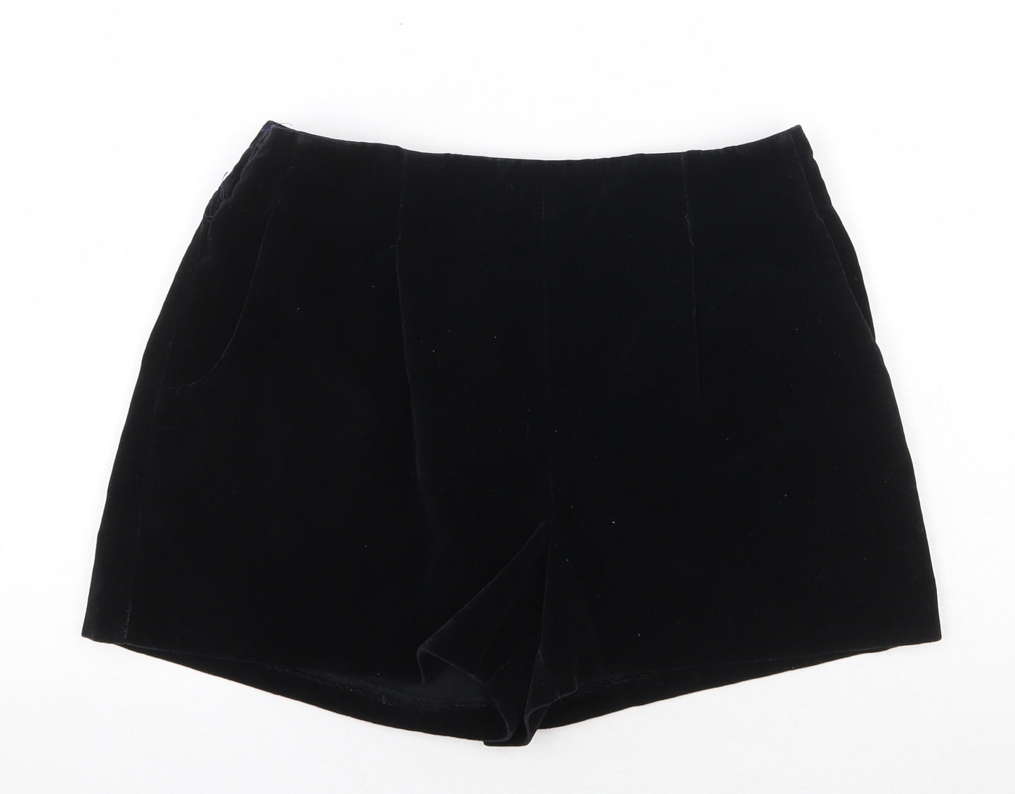 Topshop Womens Black Cotton Basic Shorts Size 10 Regular Zip