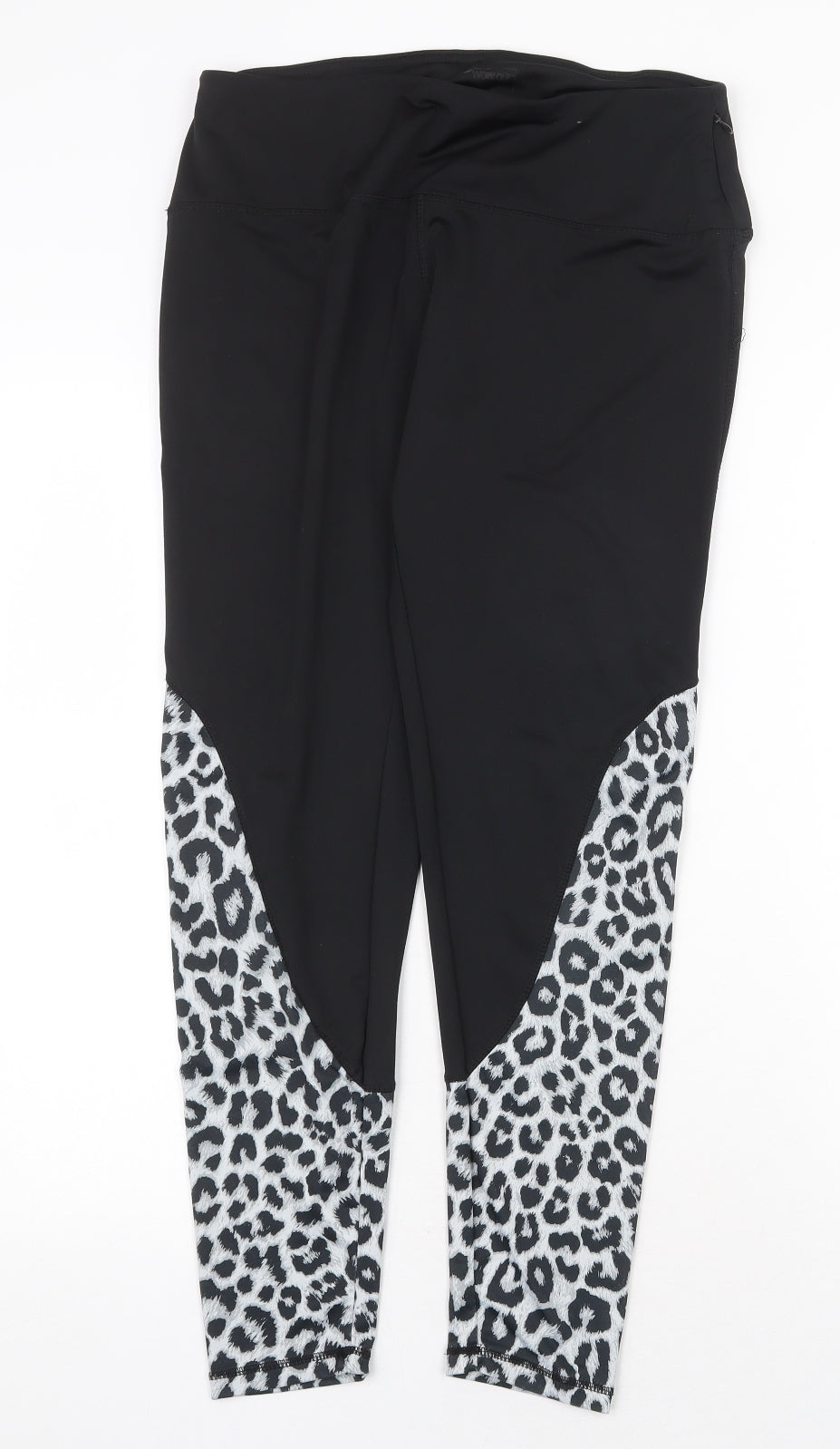 Workout Womens Black Animal Print Polyester Compression Leggings Size M Regular Pullover - Leopard Print