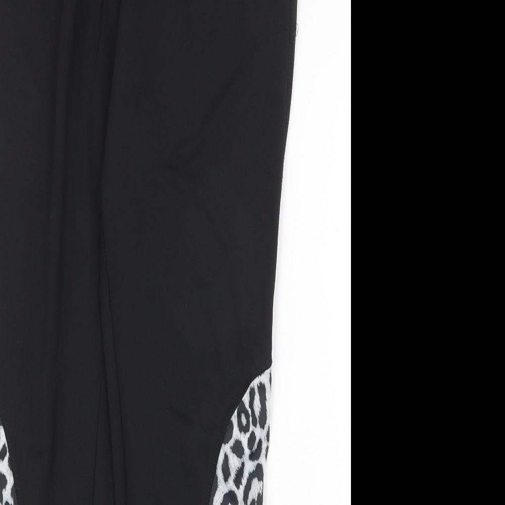 Workout Womens Black Animal Print Polyester Compression Leggings Size M Regular Pullover - Leopard Print