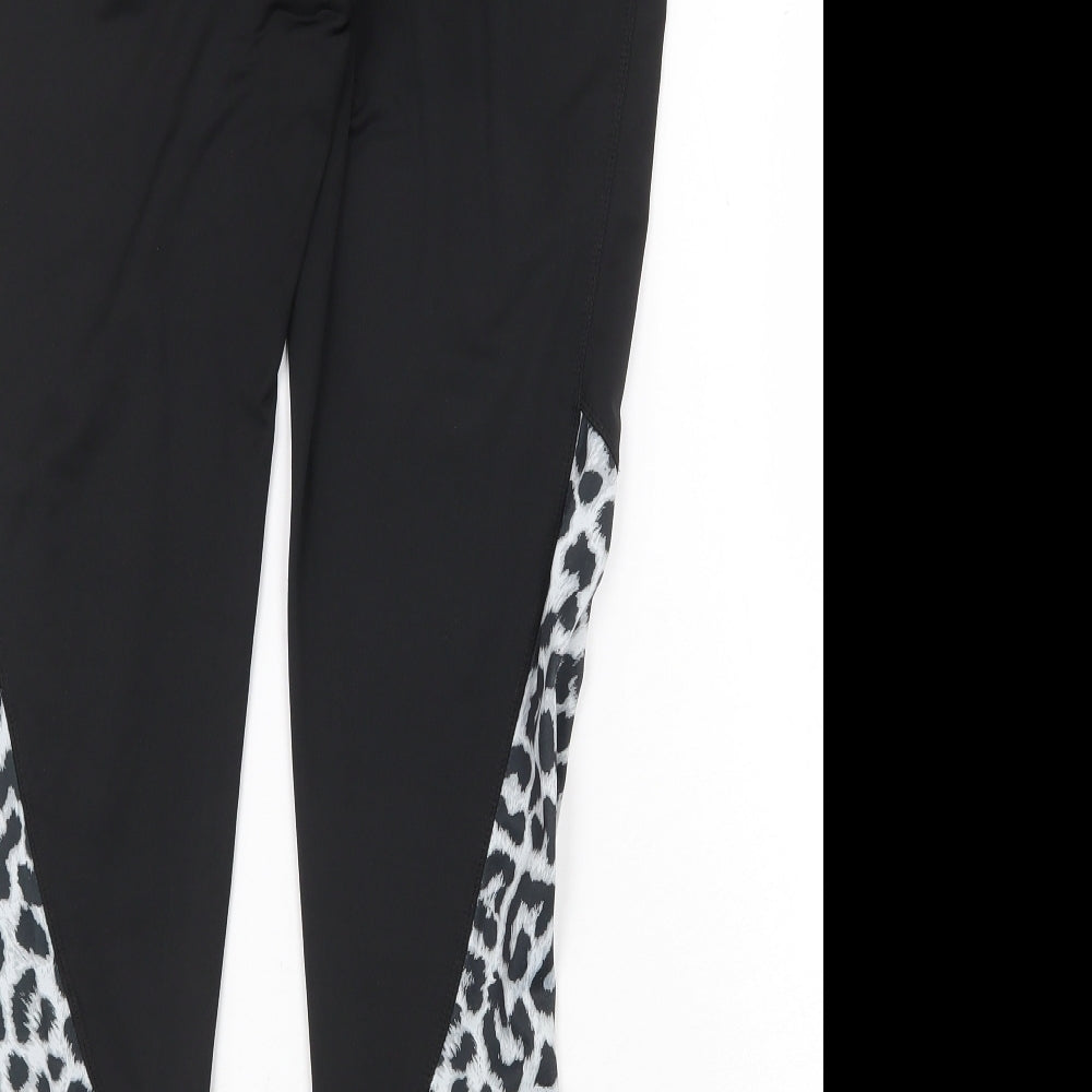 Workout Womens Black Animal Print Polyester Compression Leggings Size M Regular Pullover - Leopard Print