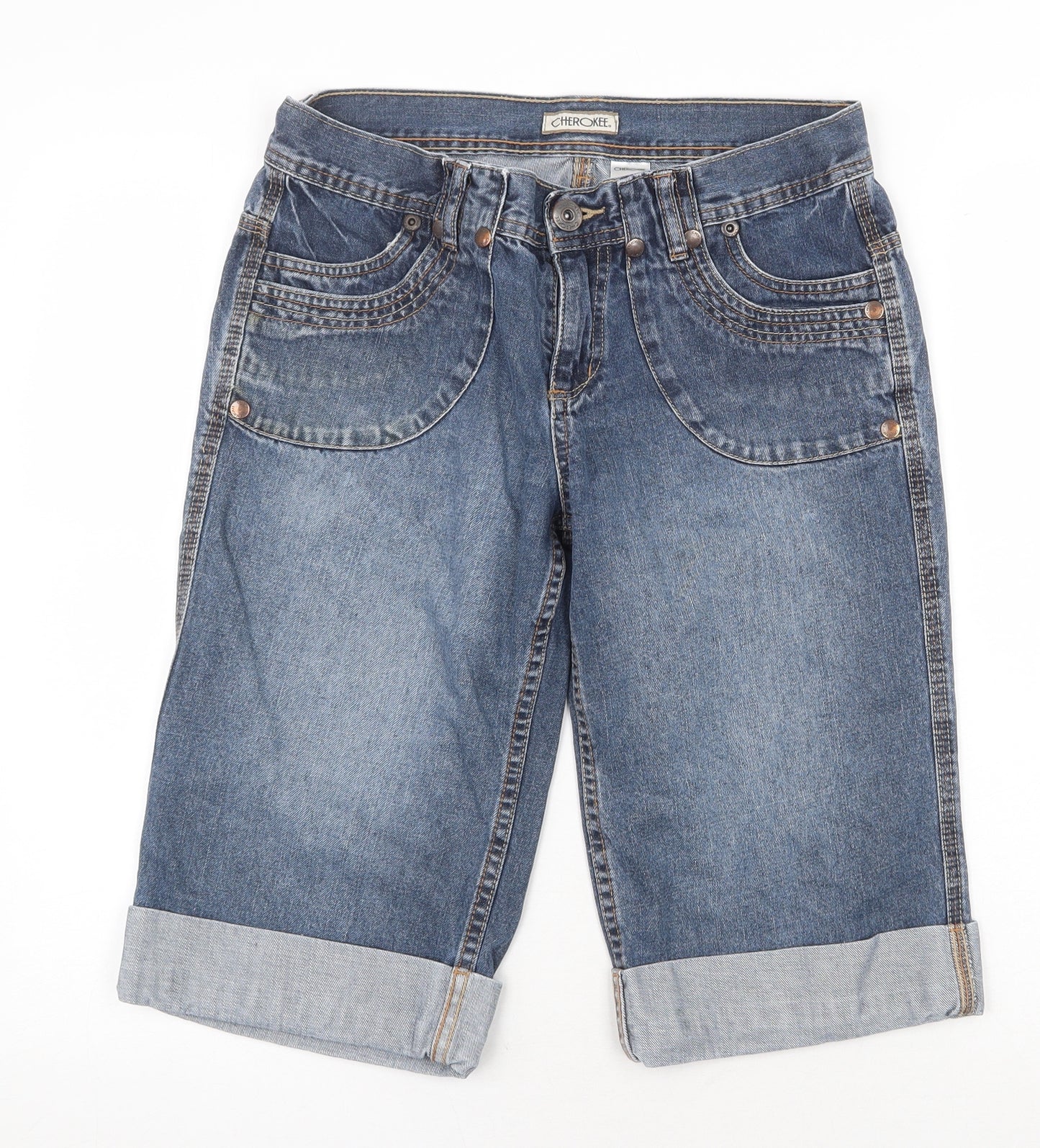 Cherokee Womens Blue Cotton Bermuda Shorts Size 10 Regular Zip