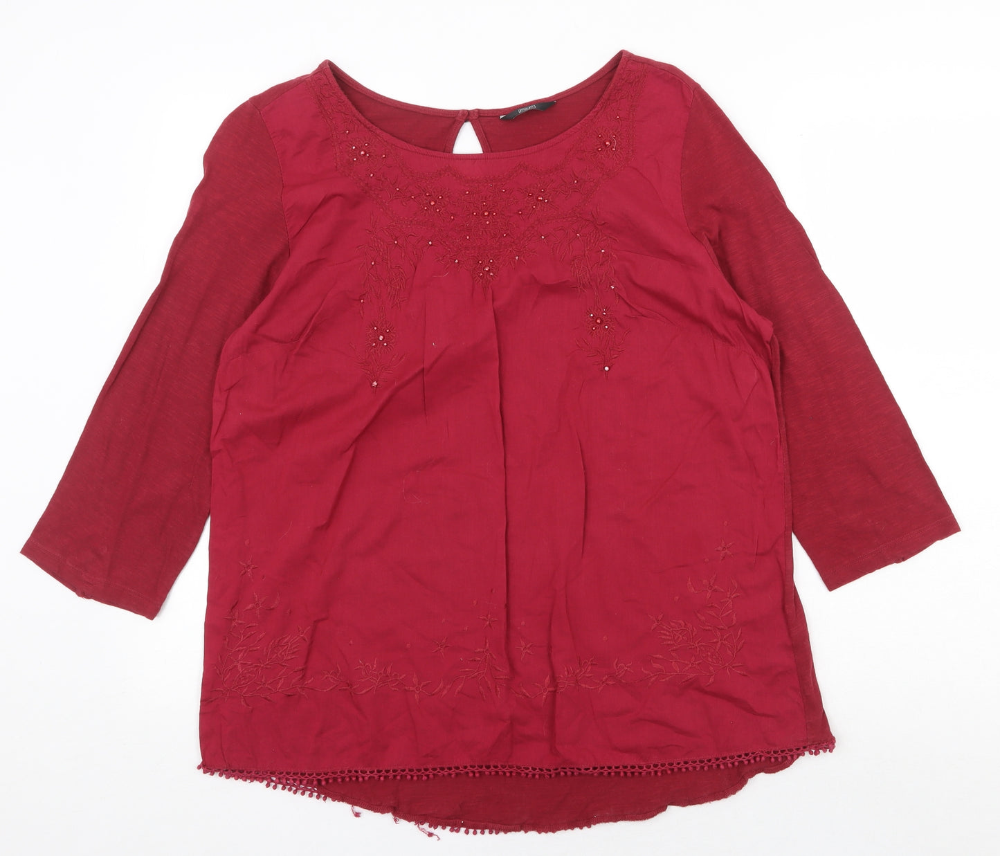 F&F Womens Red 100% Cotton Basic Blouse Size 16 Boat Neck