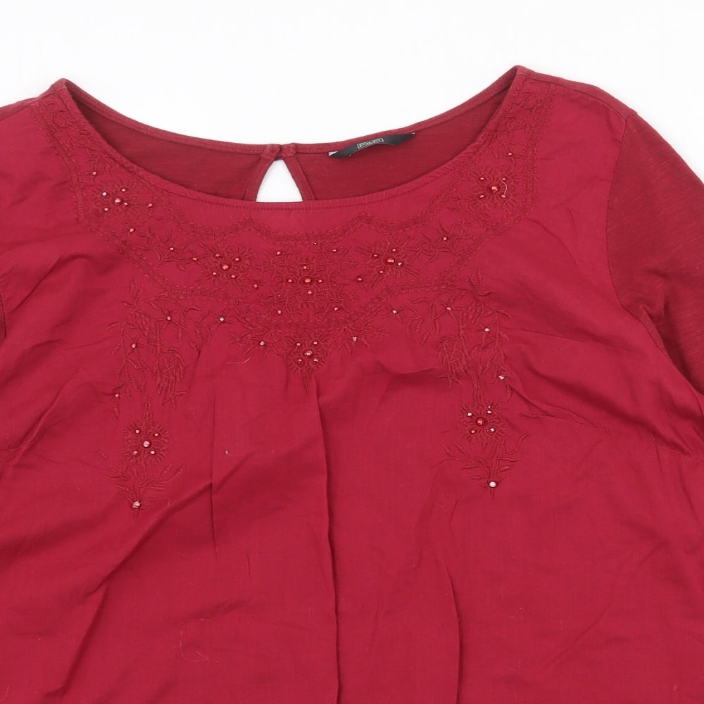 F&F Womens Red 100% Cotton Basic Blouse Size 16 Boat Neck