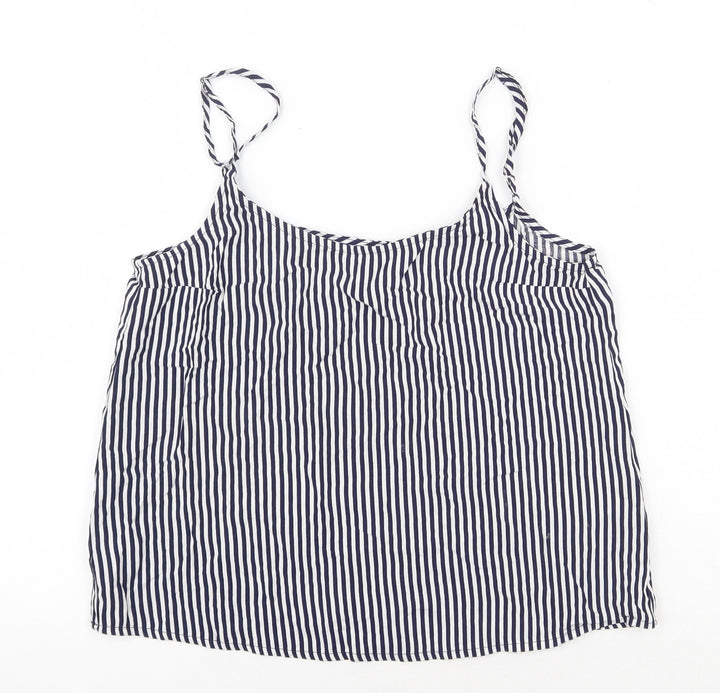 H&M Womens Blue Striped Viscose Camisole Tank Size 4 Scoop Neck