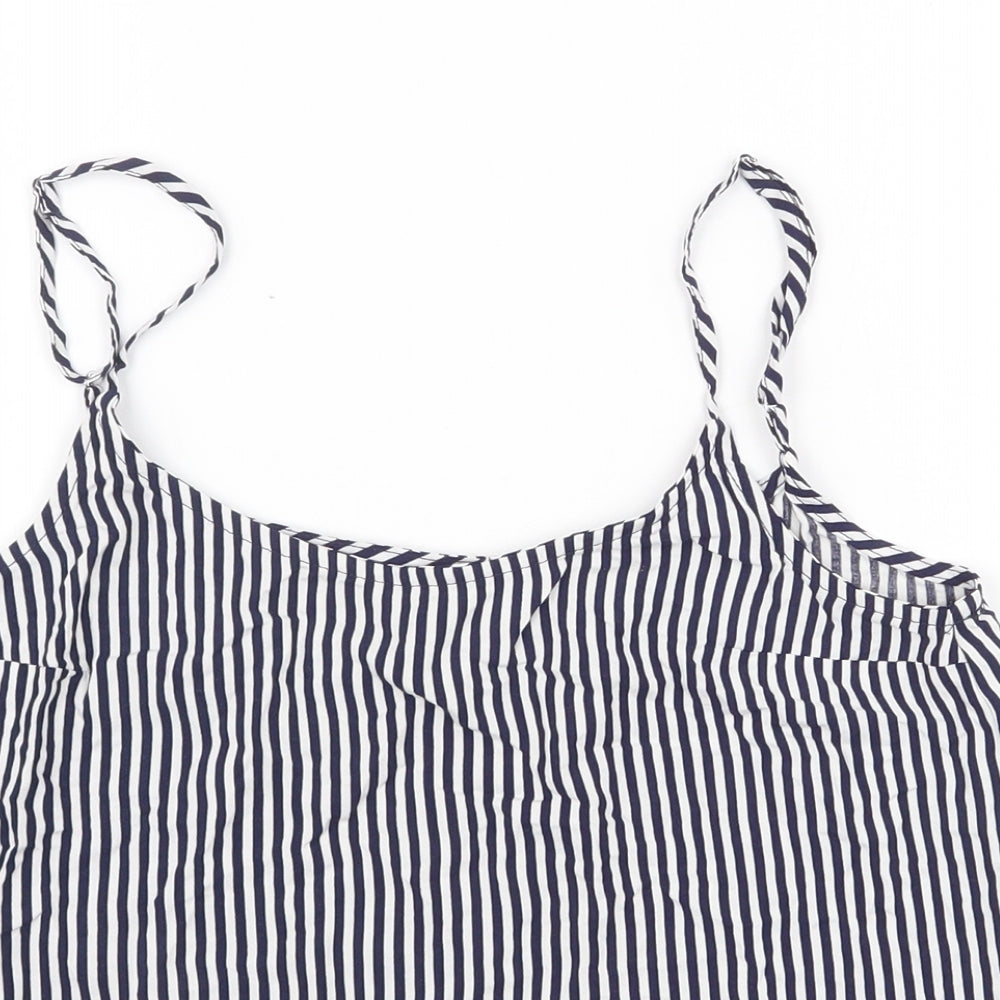 H&M Womens Blue Striped Viscose Camisole Tank Size 4 Scoop Neck