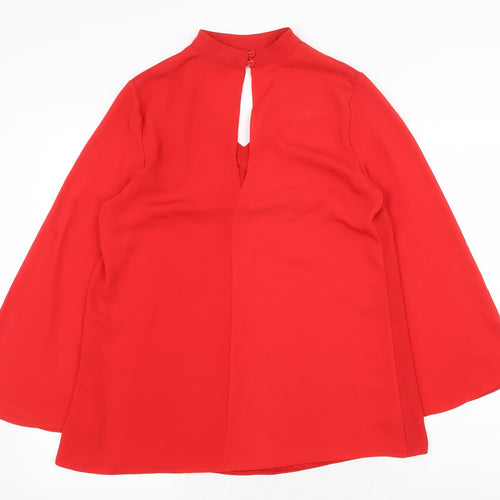 Papaya Womens Red Polyester Tunic Blouse Size 10 Round Neck - Flute Sleeve