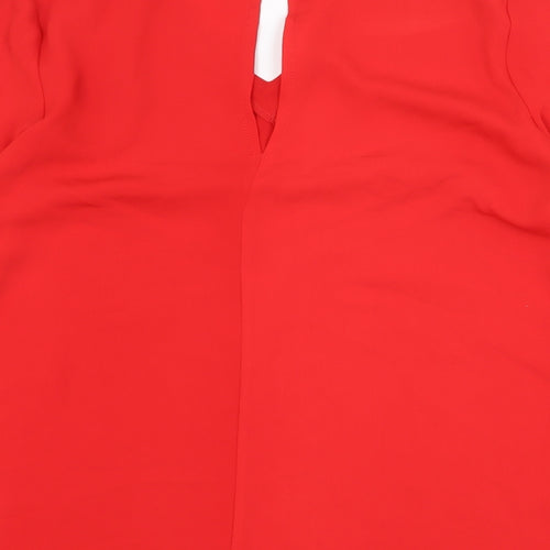 Papaya Womens Red Polyester Tunic Blouse Size 10 Round Neck - Flute Sleeve