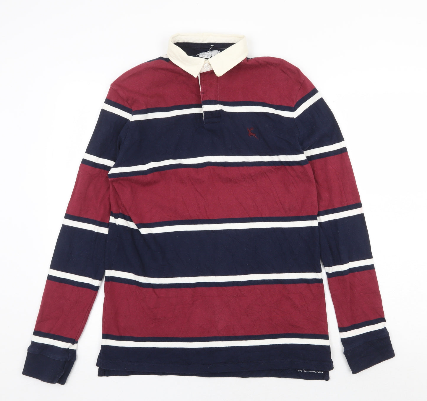 F&F Mens Multicoloured Striped Cotton Polo Size S Collared Button