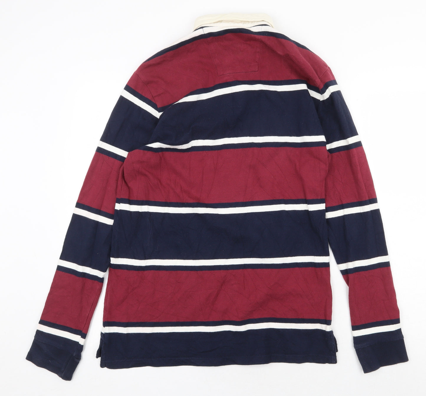 F&F Mens Multicoloured Striped Cotton Polo Size S Collared Button