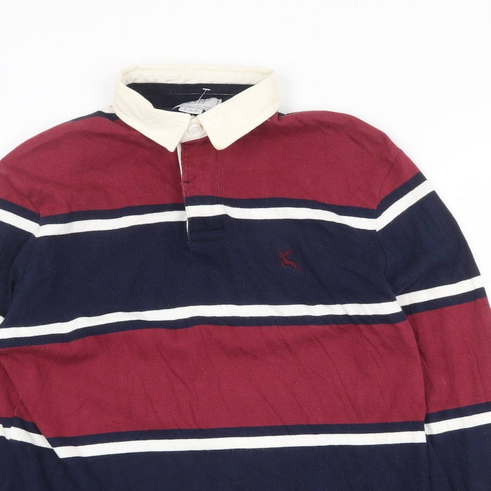 F&F Mens Multicoloured Striped Cotton Polo Size S Collared Button