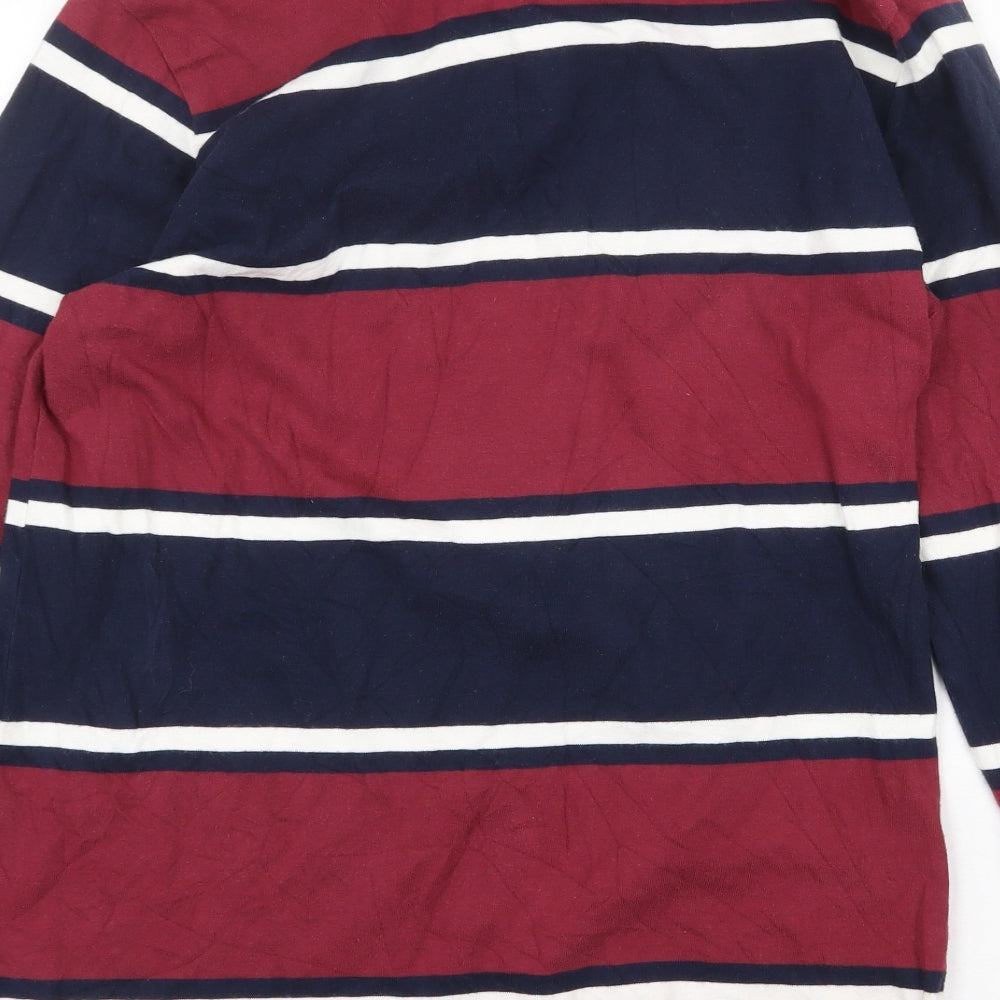 F&F Mens Multicoloured Striped Cotton Polo Size S Collared Button
