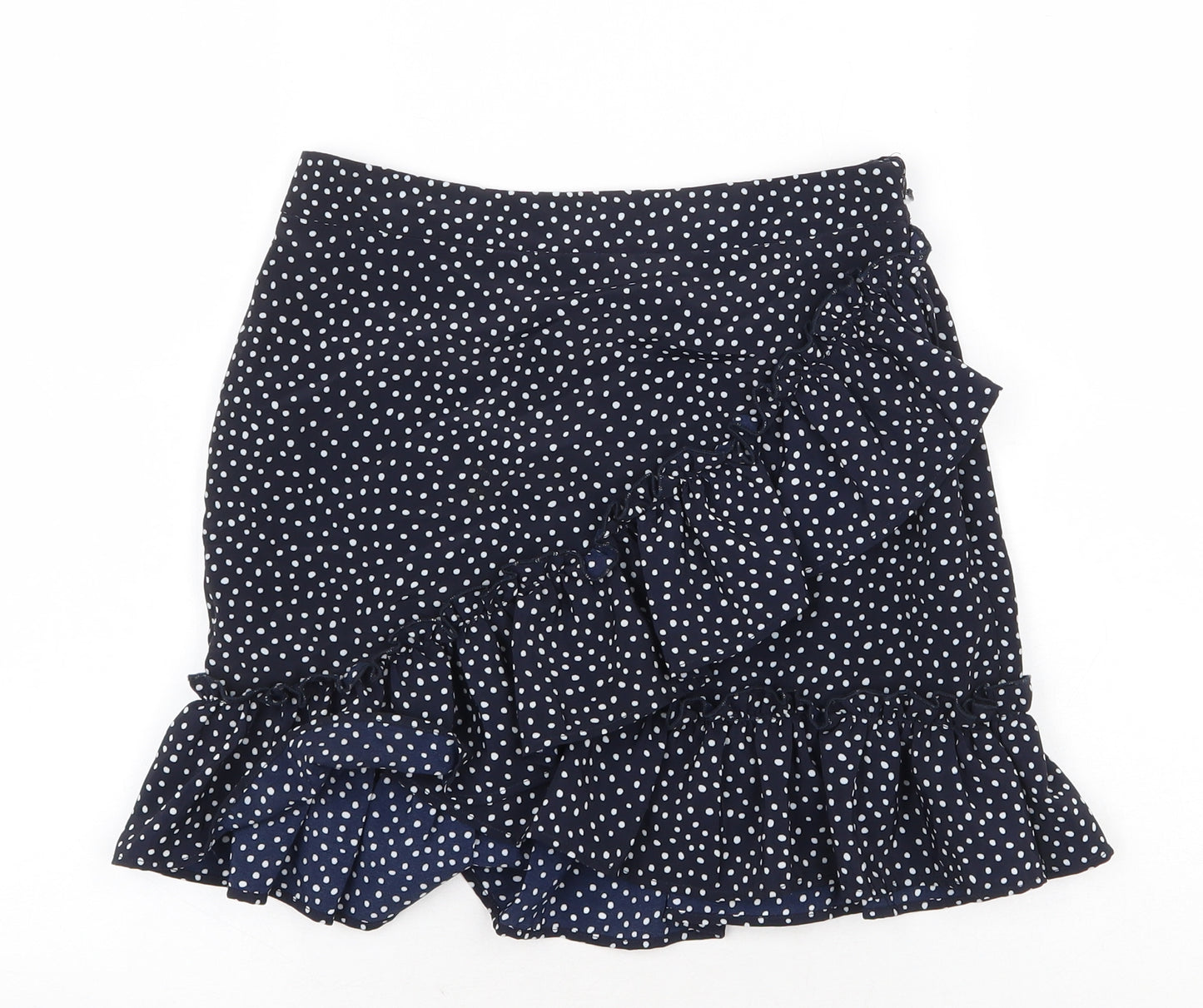 Topshop Womens Blue Polka Dot Polyester Skater Skirt Size 6 Zip