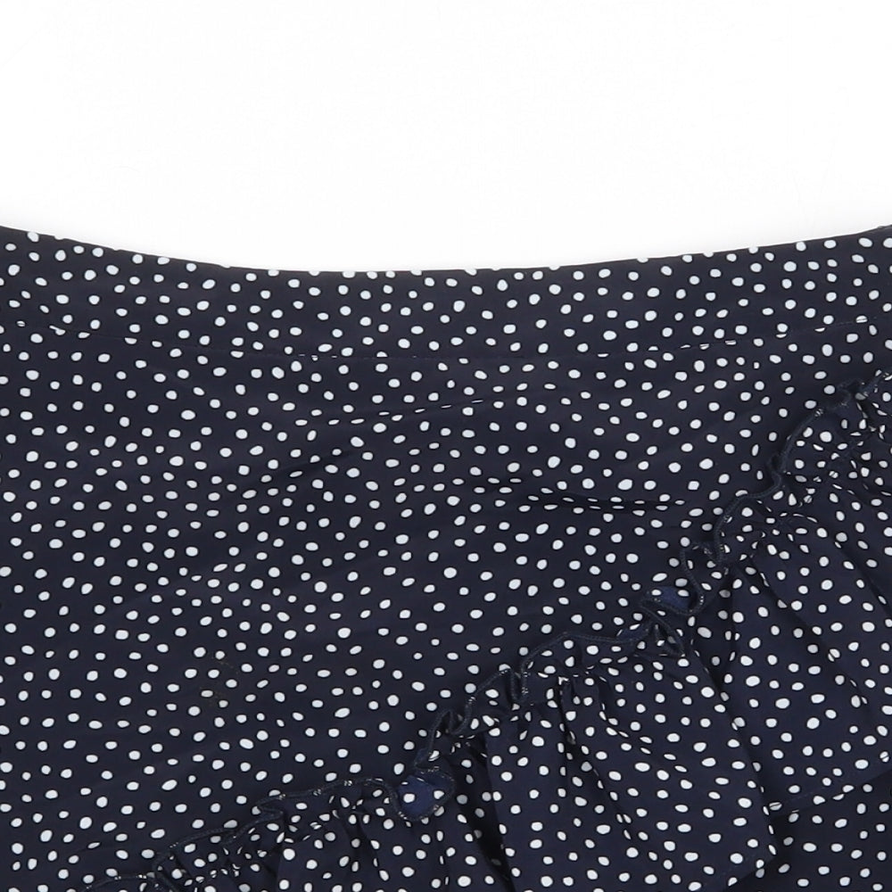 Topshop Womens Blue Polka Dot Polyester Skater Skirt Size 6 Zip