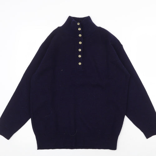 Nightingales Womens Blue High Neck Acrylic Henley Jumper Size S