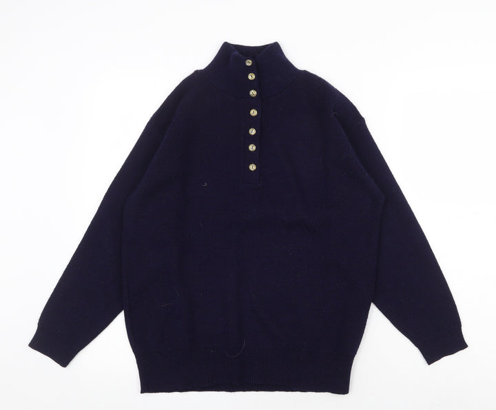 Nightingales Womens Blue High Neck Acrylic Henley Jumper Size S