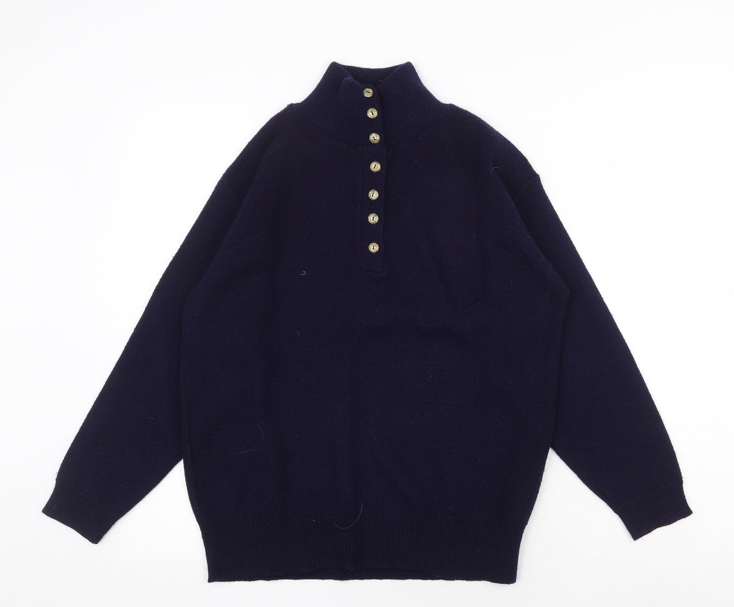Nightingales Womens Blue High Neck Acrylic Henley Jumper Size S