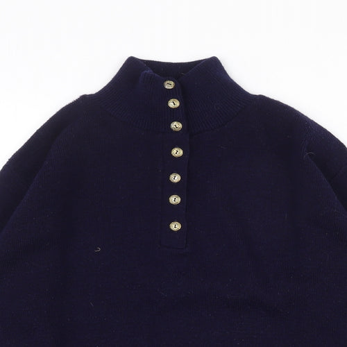 Nightingales Womens Blue High Neck Acrylic Henley Jumper Size S