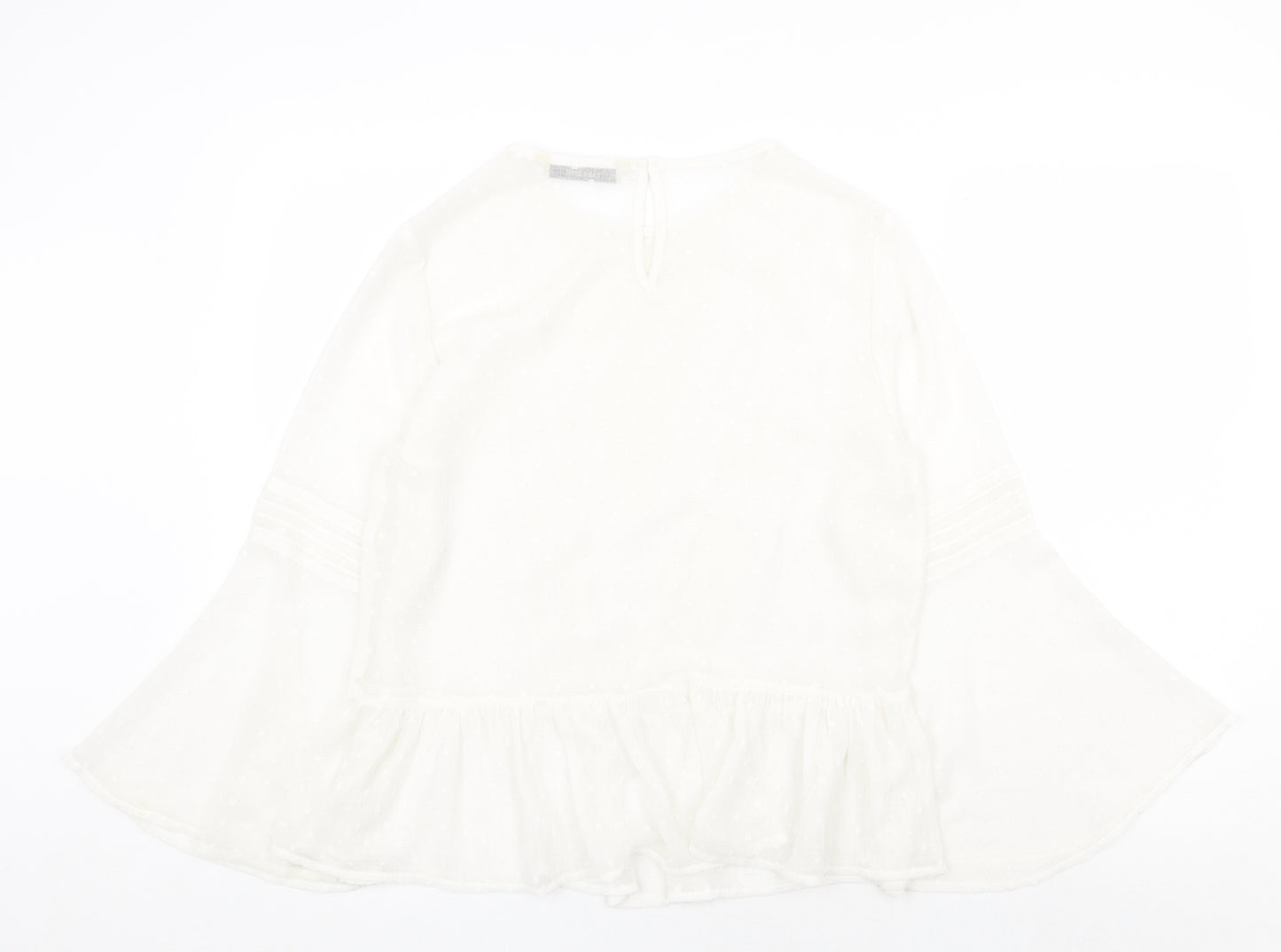 Zara Womens White Polyester Basic Blouse Size L Boat Neck - Flute Sleeve