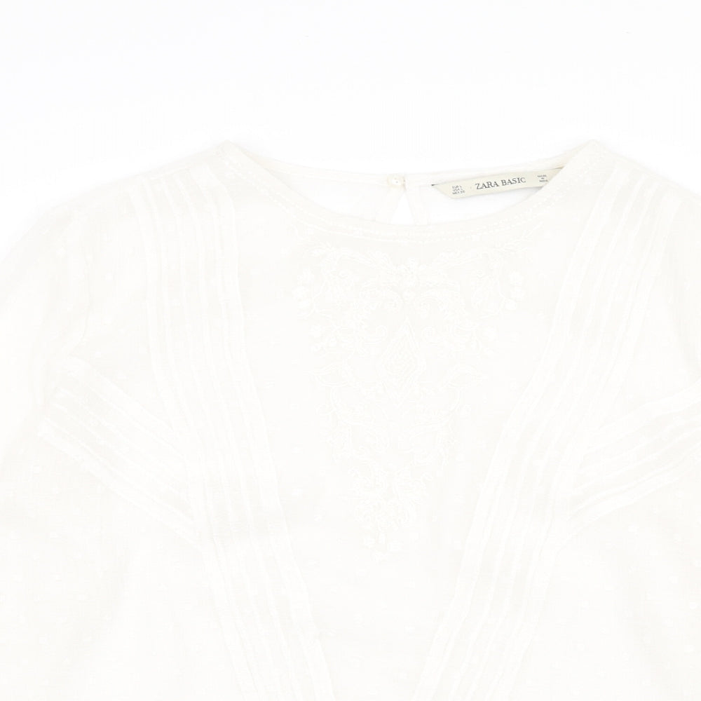 Zara Womens White Polyester Basic Blouse Size L Boat Neck - Flute Sleeve