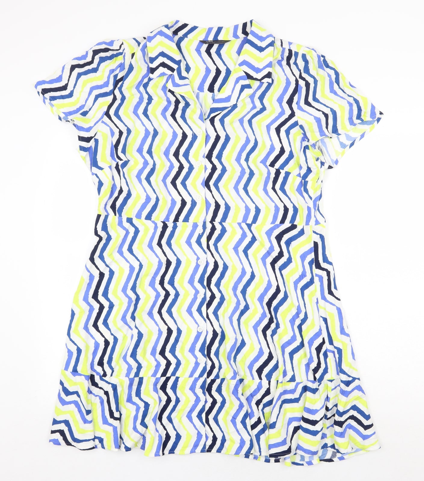 Marks and Spencer Womens Multicoloured Geometric Viscose Shirt Dress Size 18 Collared Button