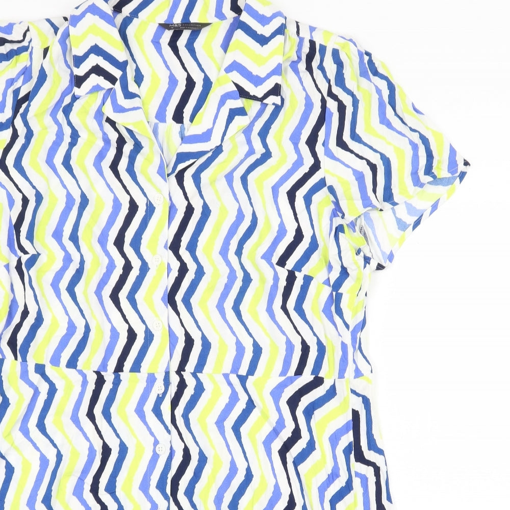 Marks and Spencer Womens Multicoloured Geometric Viscose Shirt Dress Size 18 Collared Button