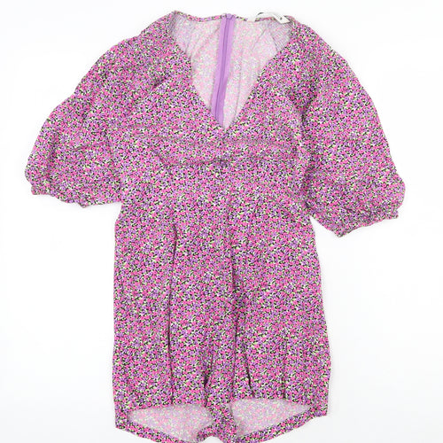 Zara Womens Pink Floral Polyester Playsuit One-Piece Size XS Zip