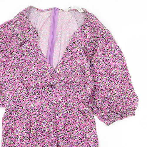 Zara Womens Pink Floral Polyester Playsuit One-Piece Size XS Zip